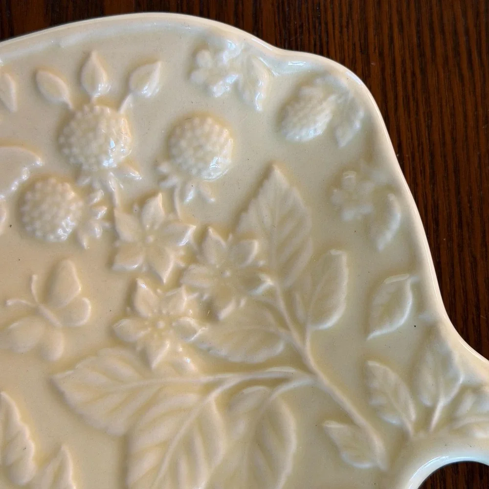 Vintage English Meadow Embossed Floral Ceramic Platter, Julia Bullmore